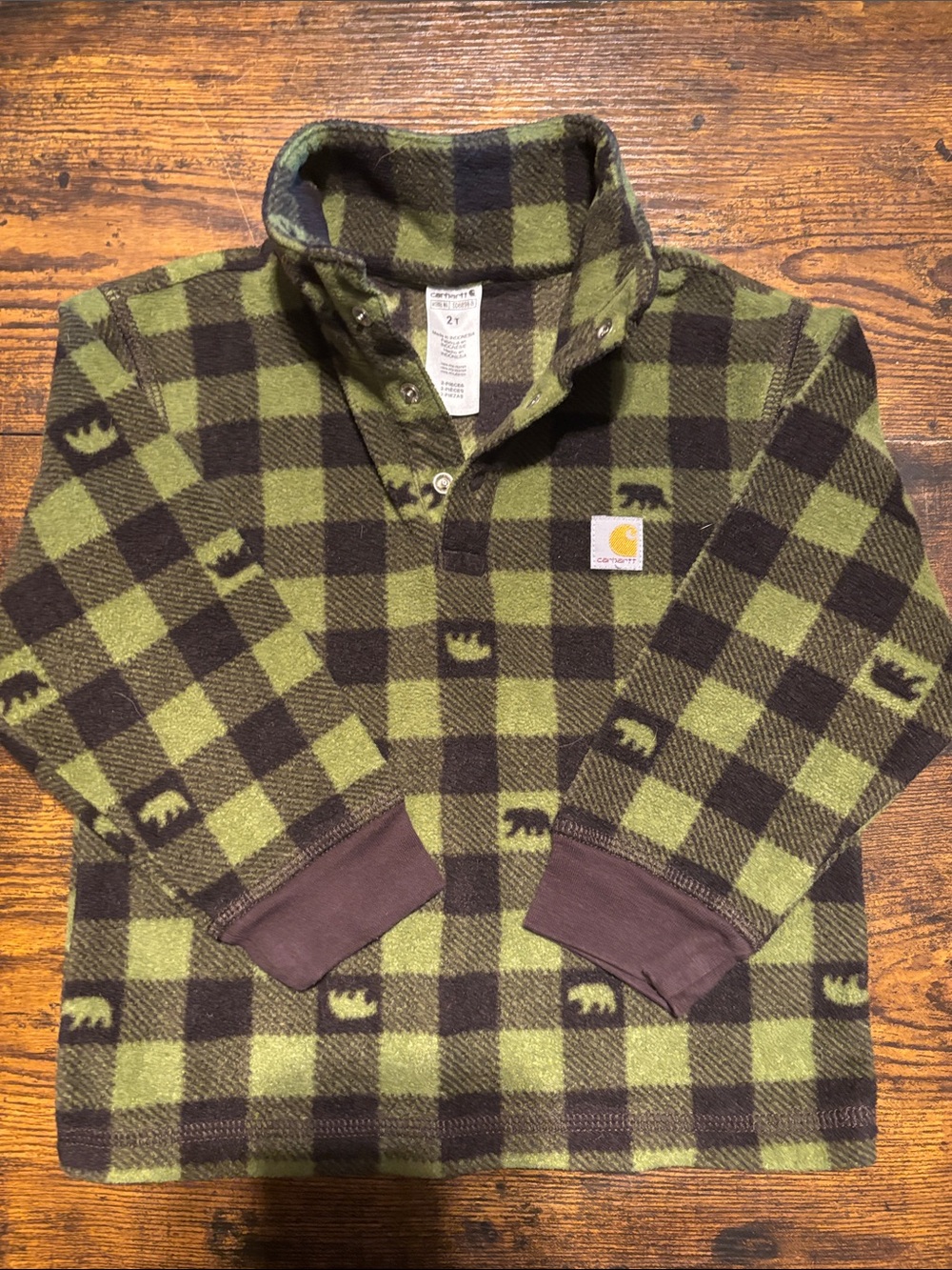 Carhartt Kids' Olive & Black Plaid Fleece Pullover
